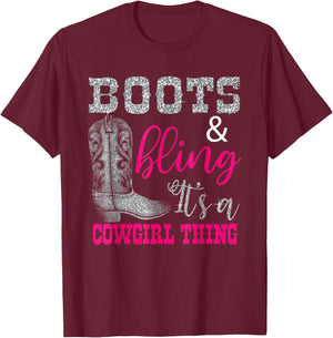 Funny Cowgirl Boots Bling Women Gift Cute Love Country Life T-Shirt - T-Shirt | Maroon