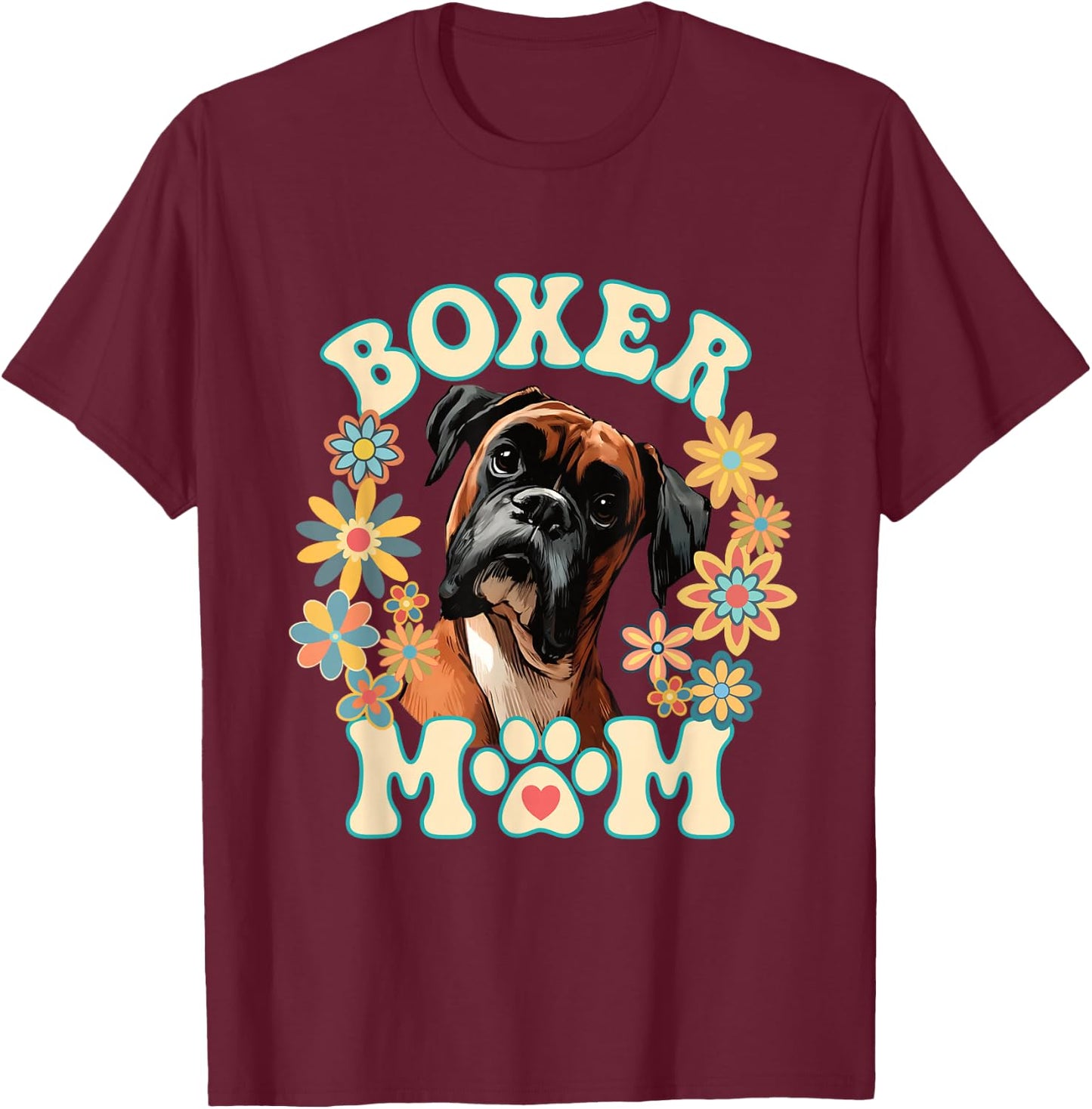 Boxer Mom Mum Dog Floral Flower Design T-Shirt - T-Shirt | Maroon