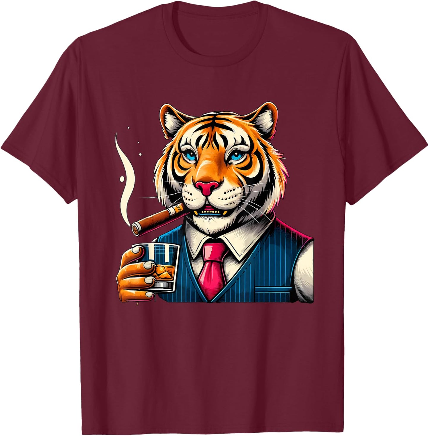 Bengal Tiger Cigar And Whiskey T-Shirt - T-Shirt | Maroon