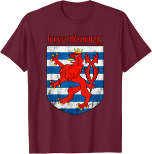 Luxembourger Flag Letzebuerg Lion Luxembourg Coat of Arms T-Shirt - T-Shirt | Maroon