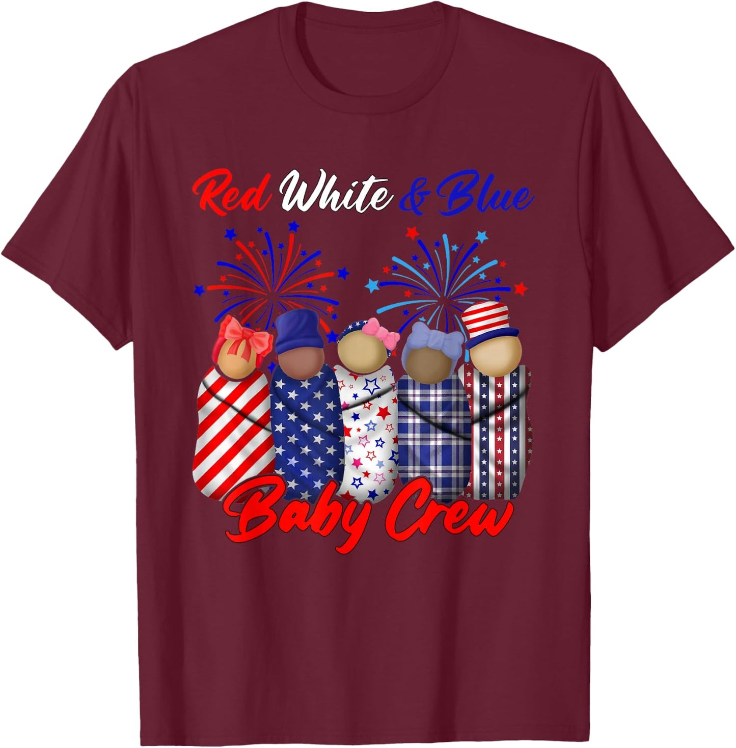 Red White And Blue Baby Crew 4th Of July Nicu Nurse T-Shirt - T-Shirt | Maroon