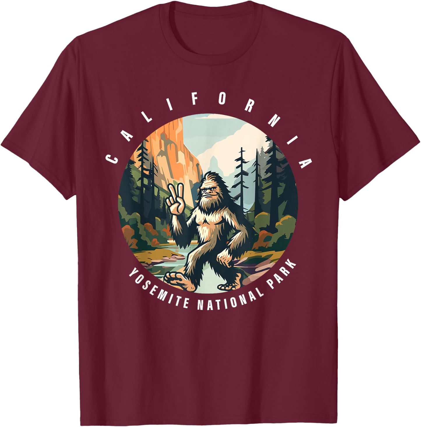 Bigfoot Sasquatch Yosemite National Park T-Shirt - T-Shirt | Maroon