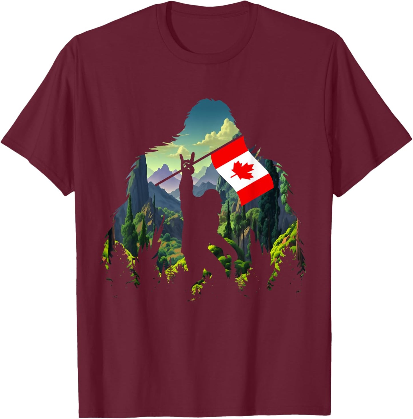 Bigfoot Lover Camper Maple Leaf Canadian Flag Canada Day T-Shirt - T-Shirt | Maroon