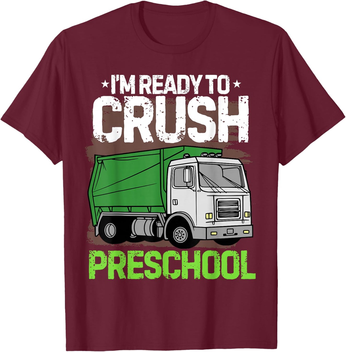 Back To School First Day Of Preschool Garbage Truck Boys T-Shirt - T-Shirt | Maroon