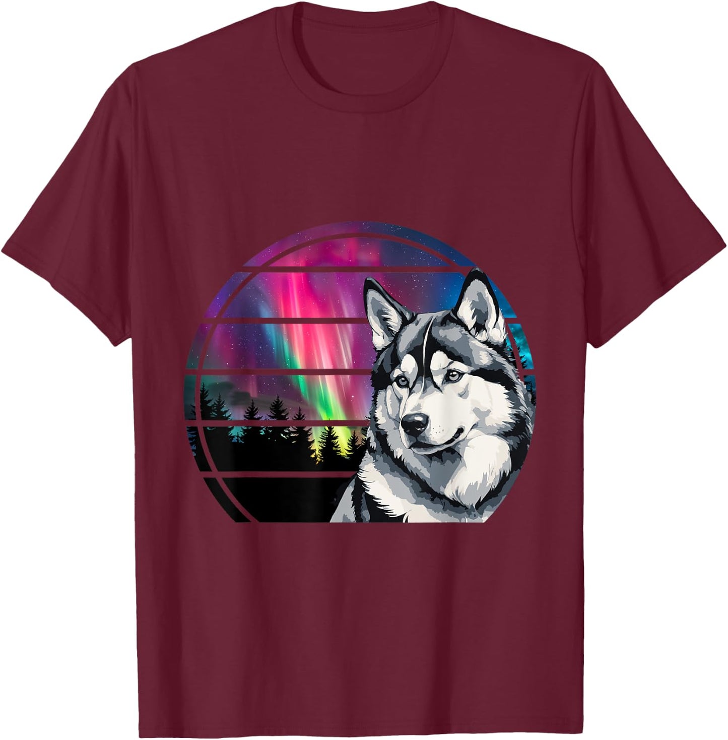 Siberian Husky Mom Alaskan Dog Northern Lights Alaska Husky Women Girls Kids T-Shirt - T-Shirt | Maroon