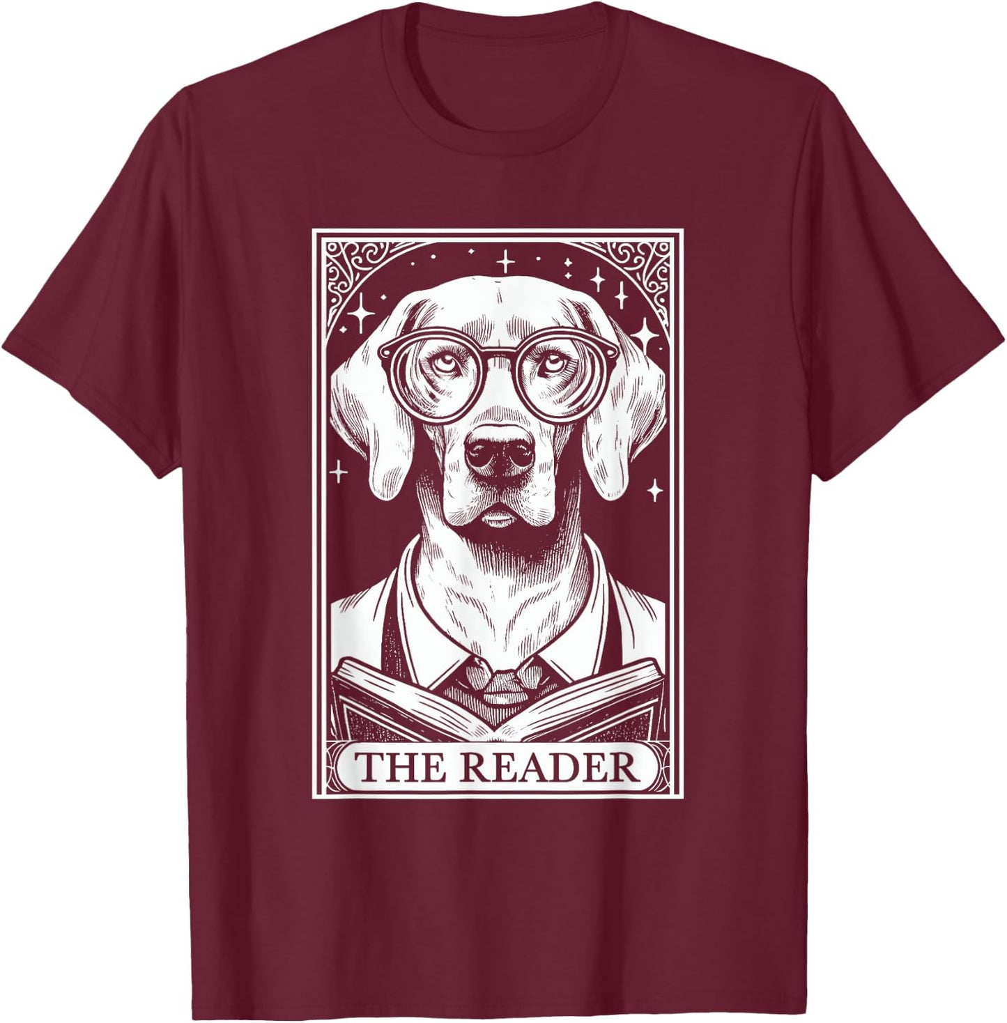 Tarot Card Vintage Weimaraner Dog Book Lover The Reader T-Shirt - T-Shirt | Maroon