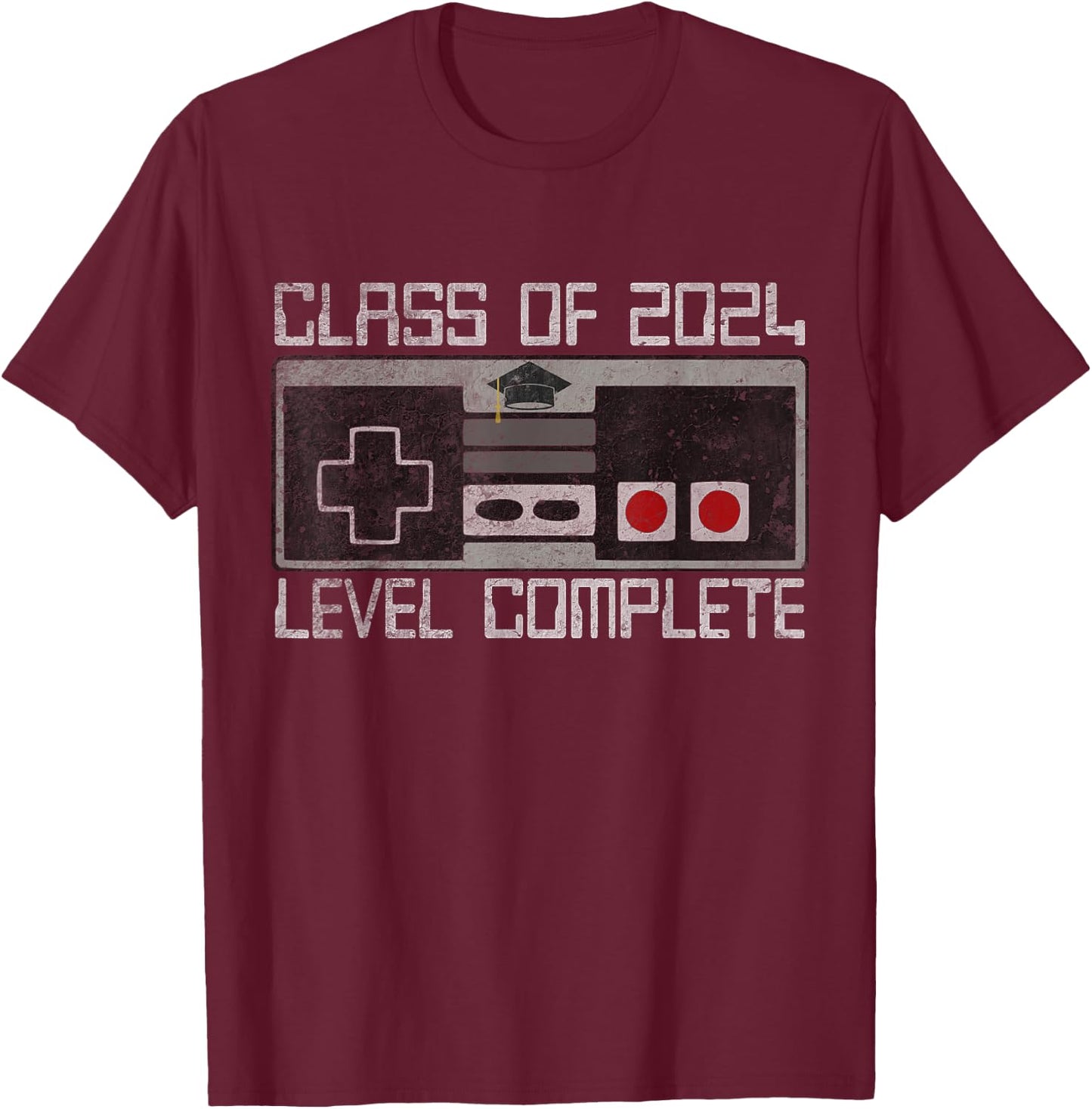 Class Of 2024 Level Complete Video Gamer Senior Graduation T-Shirt - T-Shirt | Maroon