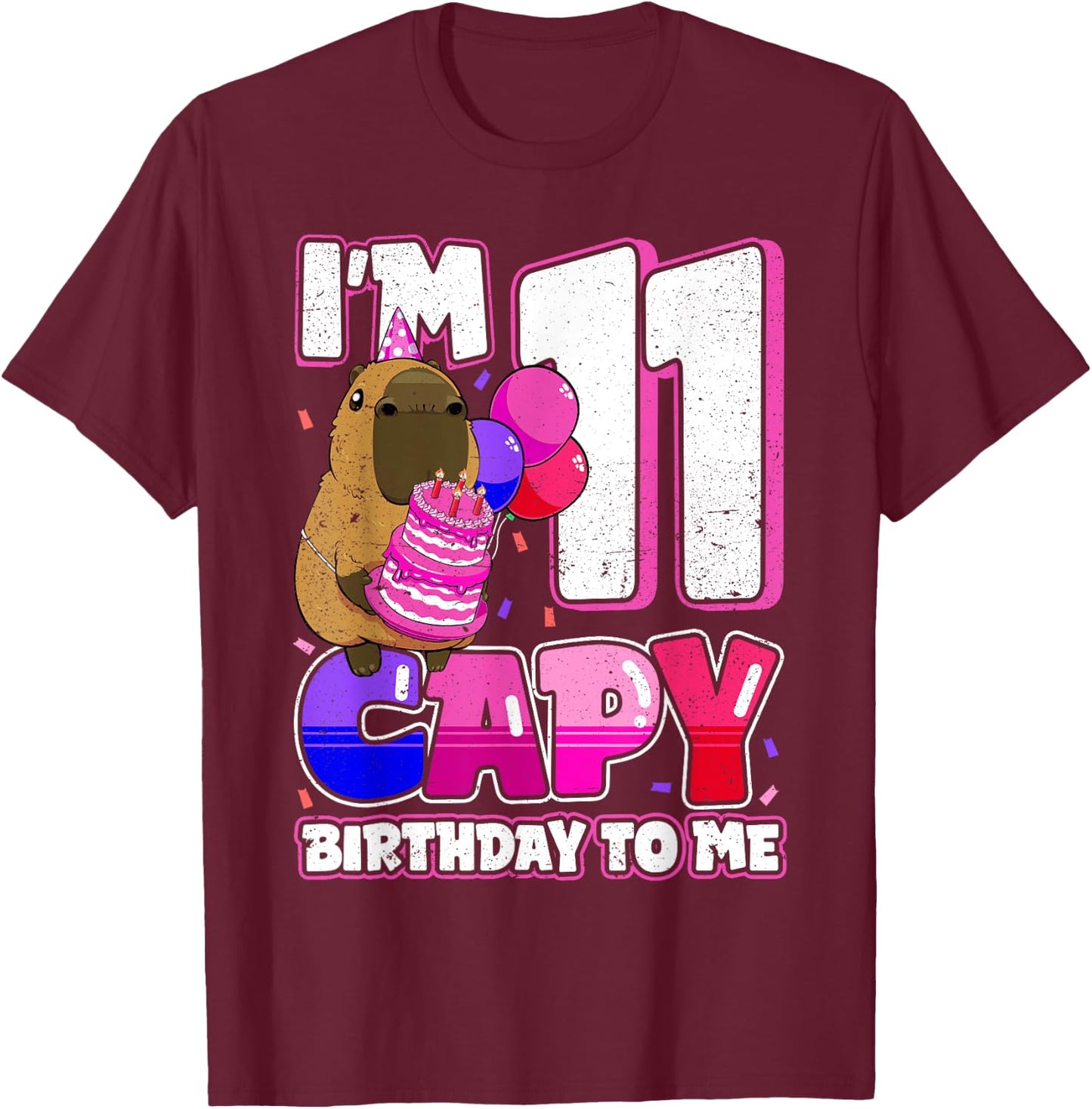 11 Years Capy Birthday to me Girls 11th Birthday Capybara T-Shirt - T-Shirt | Maroon