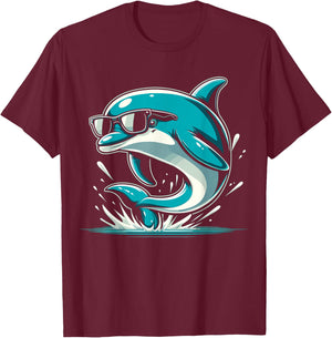Cool Dolphin With Sunglasses Dolphin Lover Funny Dolphin T-Shirt - T-Shirt | Maroon