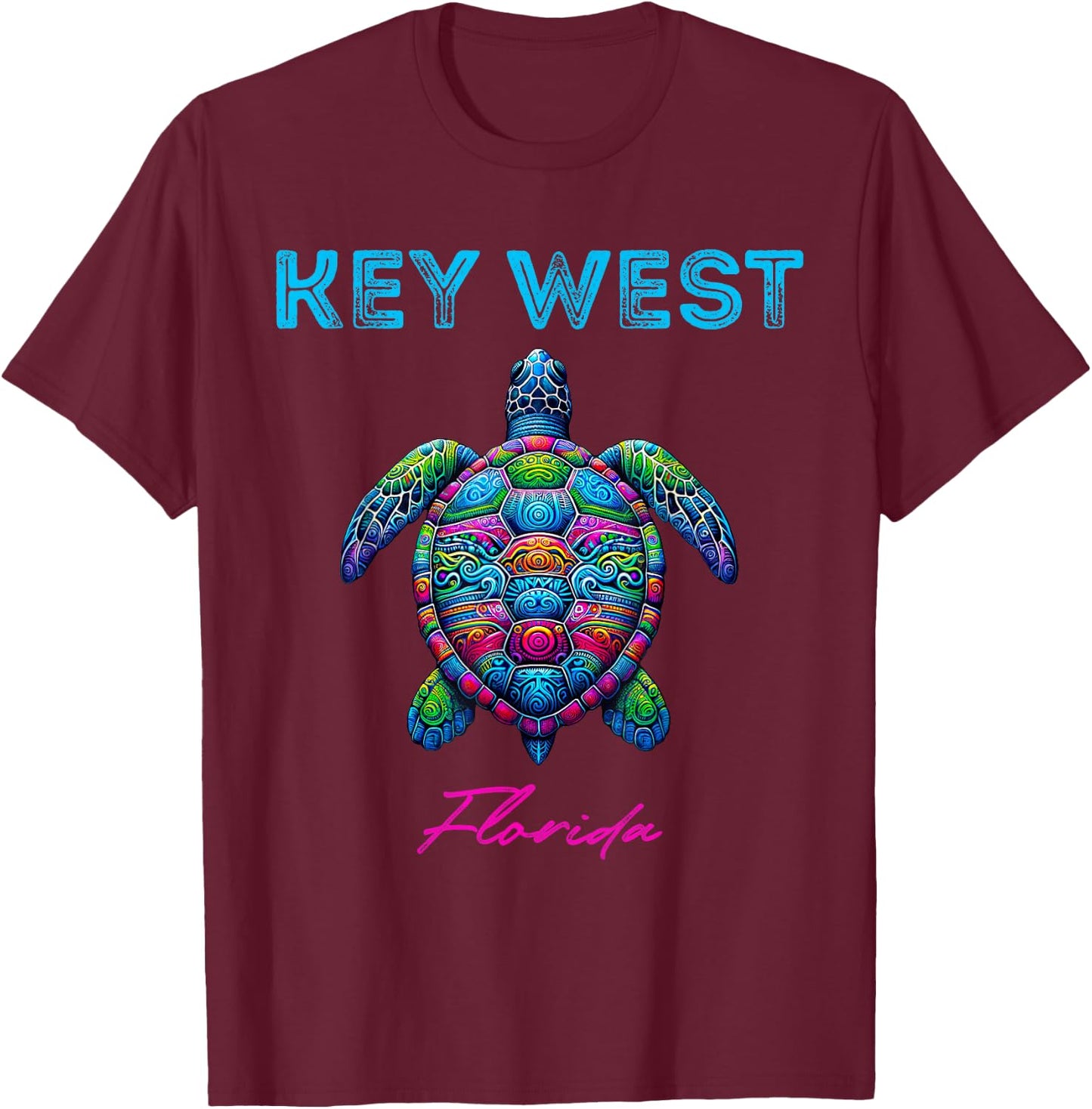 Key West Florida Tribal Beach Sea Turtle T-Shirt - T-Shirt | Maroon