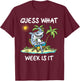 Funny Shark 2025 Week Guess What Week Is It Shark Lover Gift T-Shirt - T-Shirt | Maroon