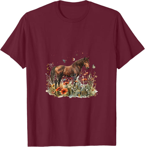 Horse in Flower Meadow with Butterflies