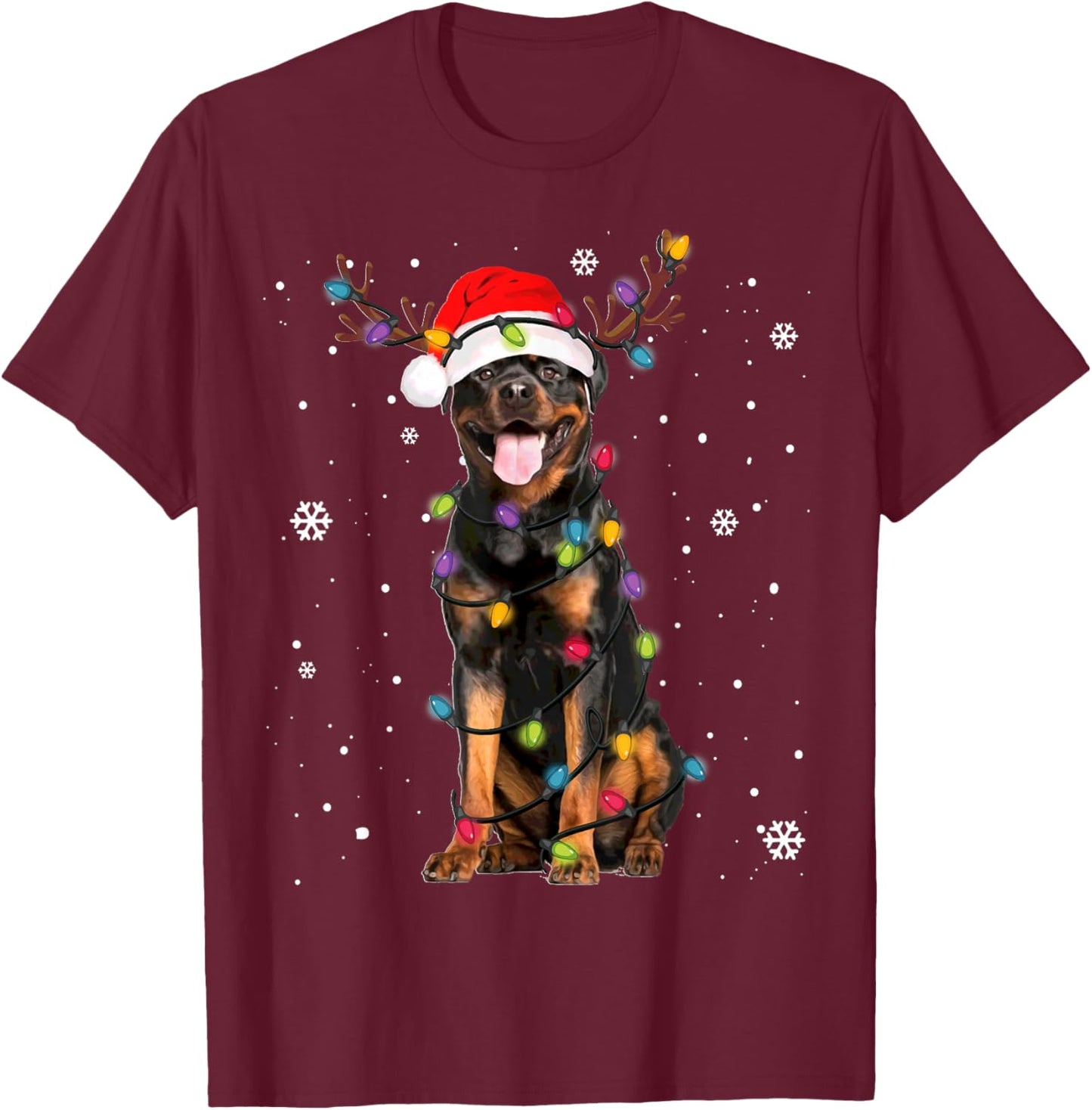 Rottweiler Santa Christmas Lights Xmas Dog Lover Xmas Pajama T-Shirt - T-Shirt | Maroon