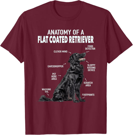 Anatomy Of A Flat Coated Retriever , Small, Black T-Shirt - T-Shirt | Maroon