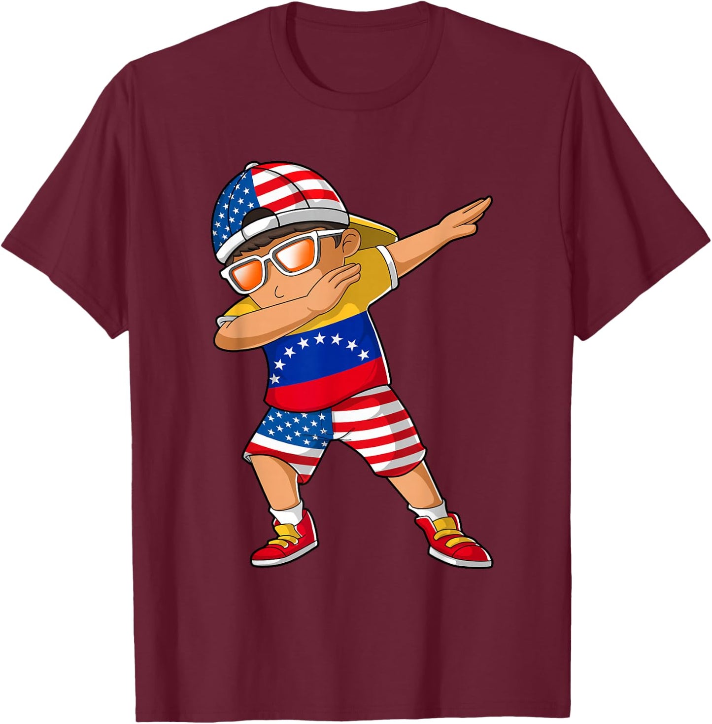 Half American Half Venezuelan Boy Kid Venezuela Flag T-Shirt - T-Shirt | Maroon