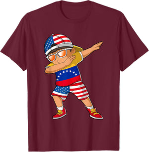 Half American Half Venezuelan Boy Kid Venezuela Flag T-Shirt - T-Shirt | Maroon