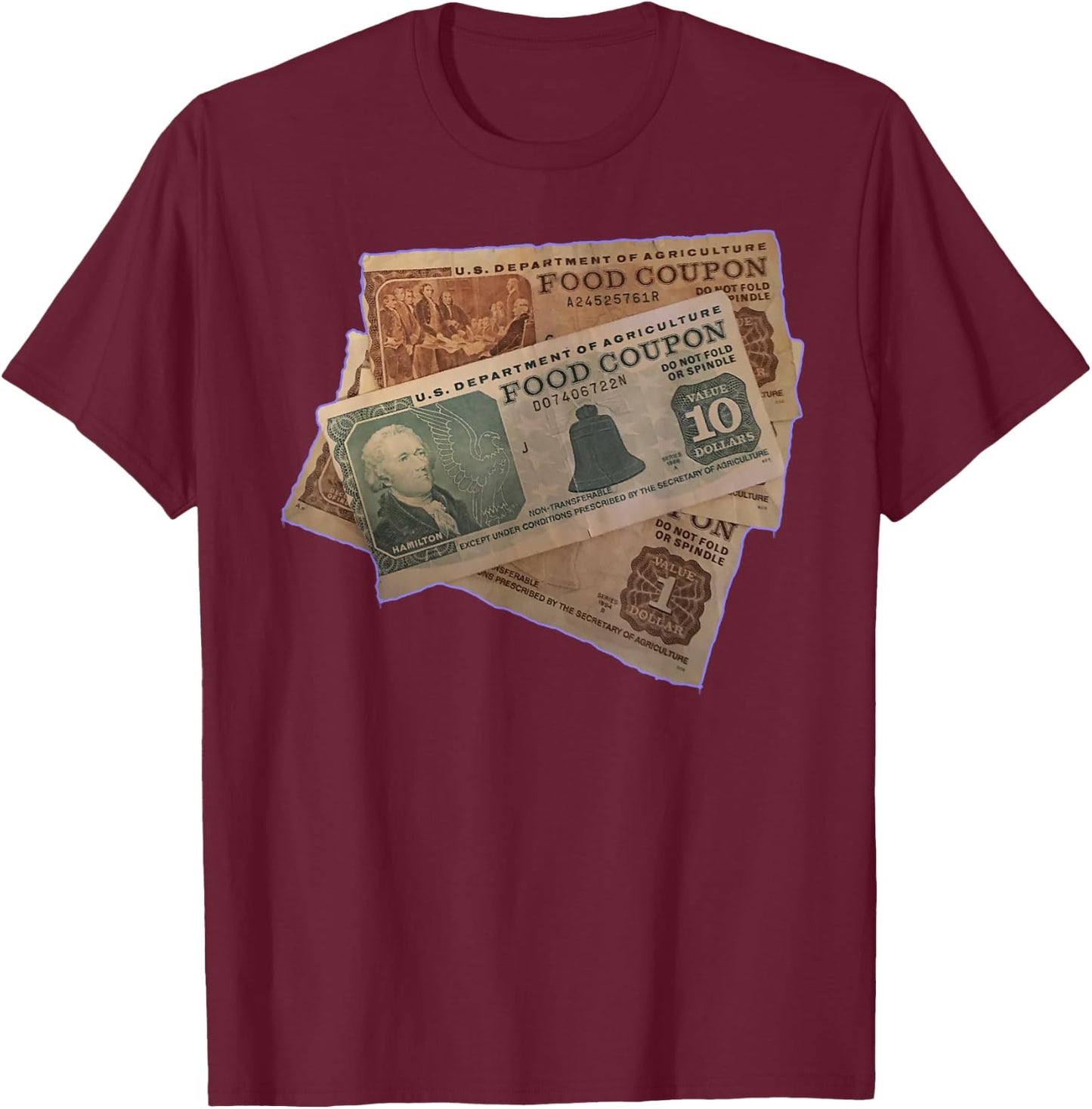90s RETRO FUNNY GANGSTER FOOD STAMP FOODSTAMP 80s PARTY T-Shirt - T-Shirt | Maroon