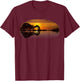 Guitar Sunset Sky Trees City Lake Reflection Stylish Design T-Shirt - T-Shirt | Maroon
