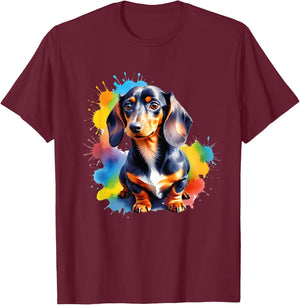 Colorful Wiener & Dachshund T-Shirt - T-Shirt | Maroon