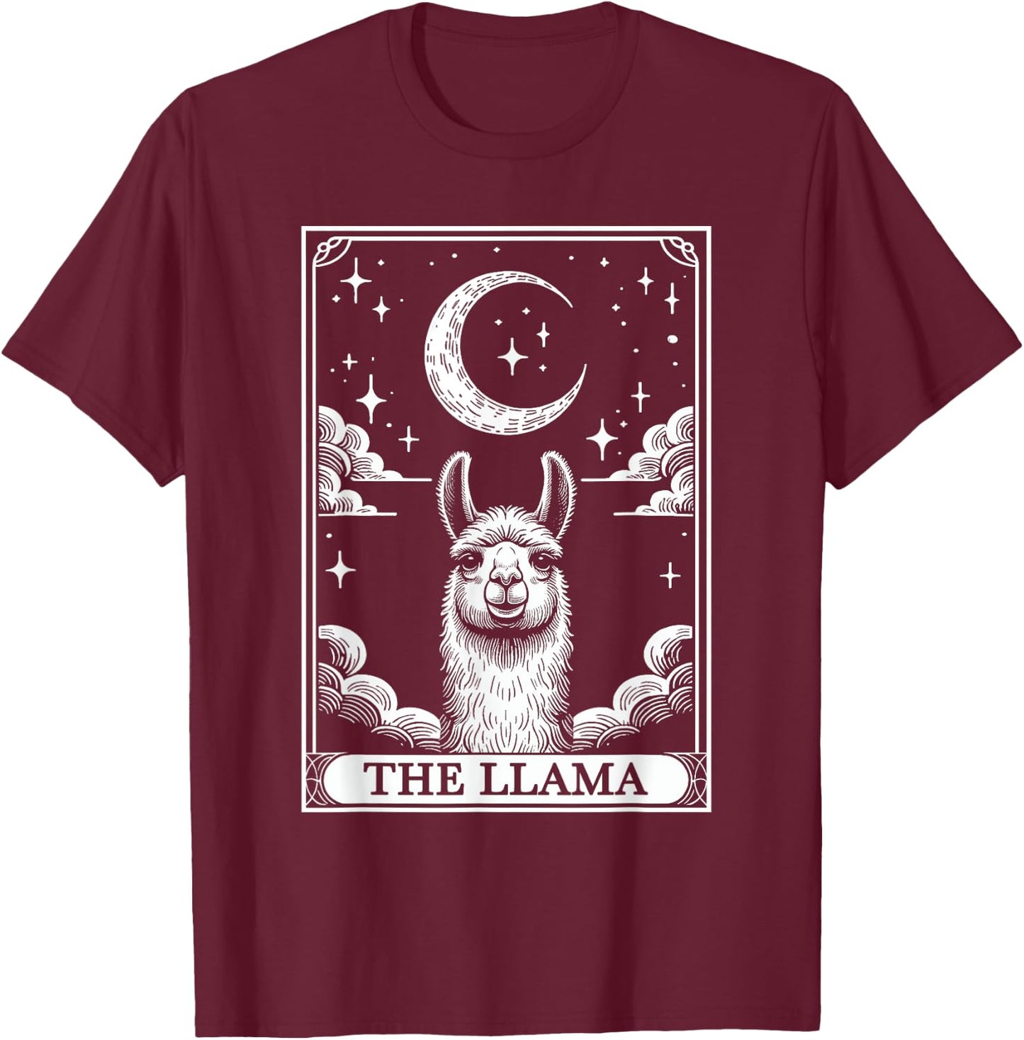 Tarot Card Vintage Crescent Moon Llama Animal Lovers T-Shirt - T-Shirt | Maroon
