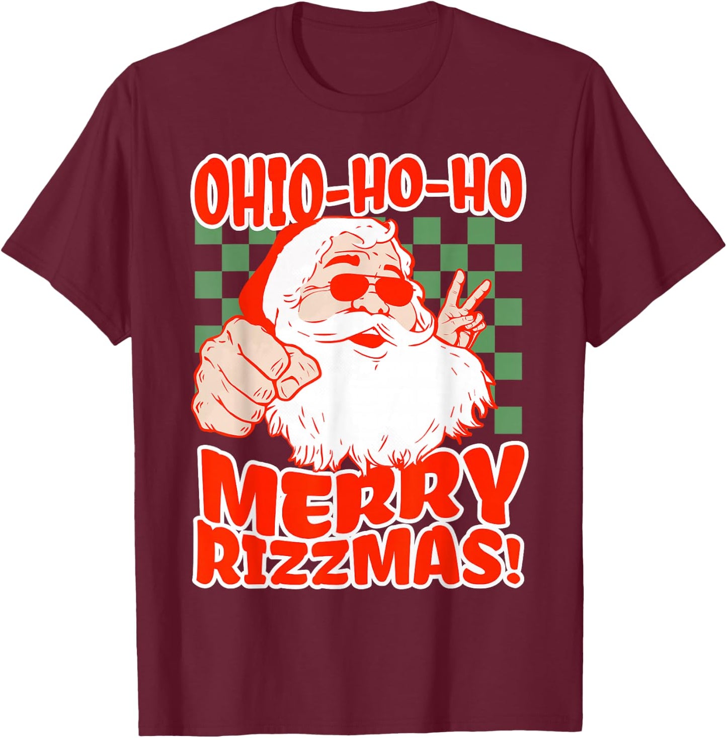 Ohio Merry Rizzmas Rizzler Santa Christmas Meme Brainrot T-Shirt - T-Shirt | Maroon