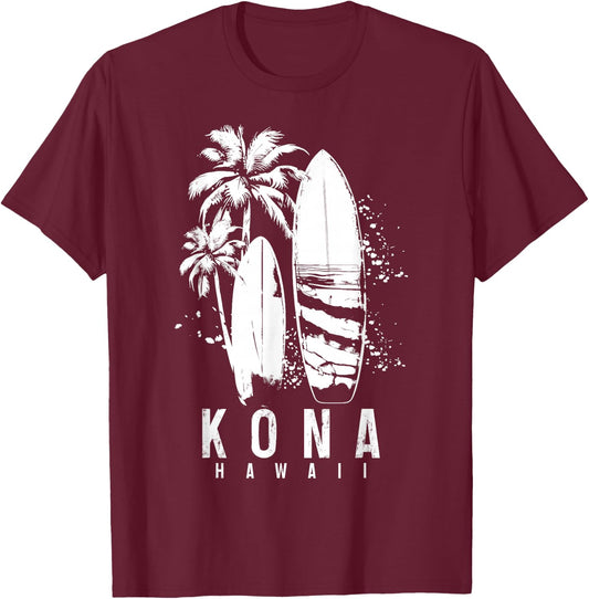 Kona Hawaii Hawaiian Surf Vintage Surfing Surfer T-Shirt - T-Shirt | Maroon