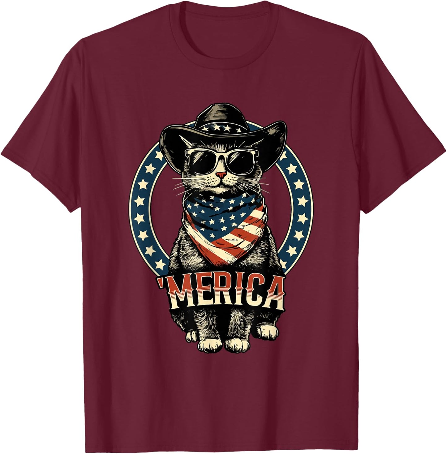 USA 'Merica Cat 4th of July Men Women Kids Funny Patriotic T-Shirt - T-Shirt | Maroon
