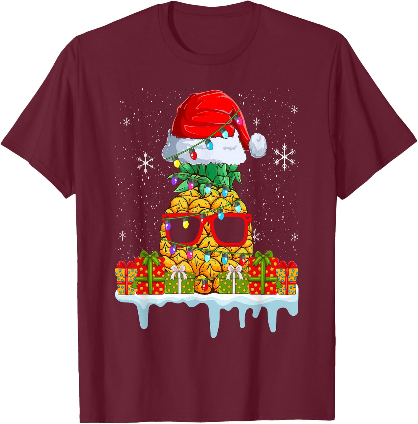 Tropical Funny Christmas Pineapple T-Shirt - T-Shirt | Maroon