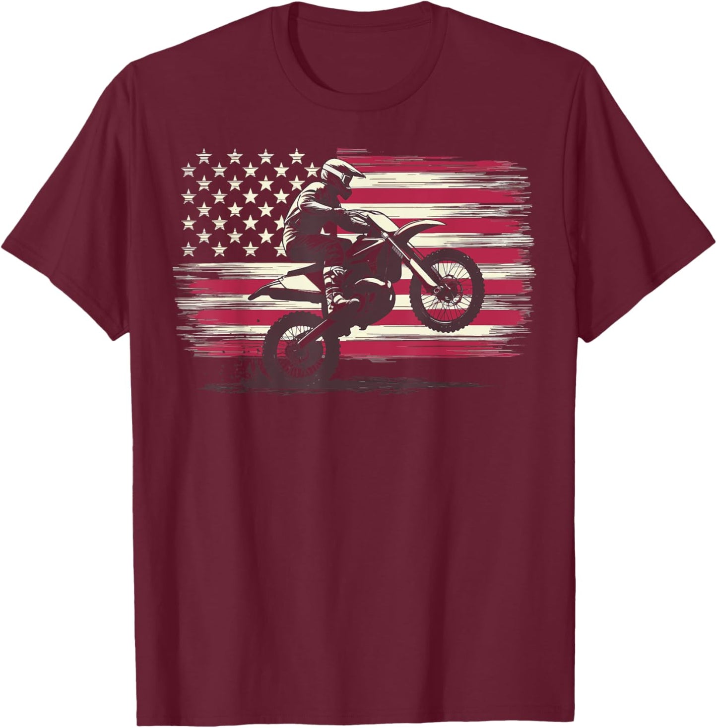 Motocross US Flag Dirt Bike T-Shirt - T-Shirt | Maroon