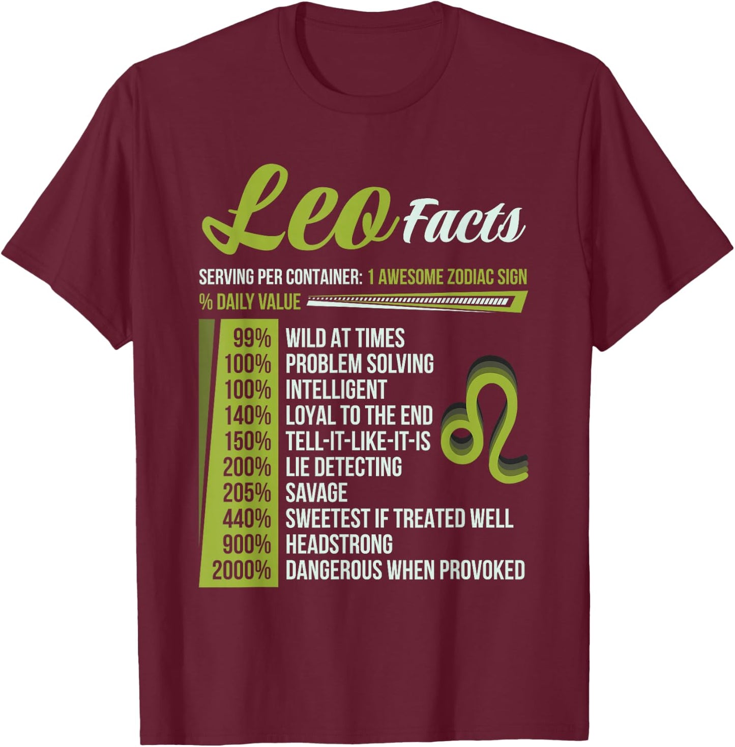Leo Facts Traits Horoscope Zodiac Astrological Sign Funny , Small, Black T-Shirt - T-Shirt | Maroon