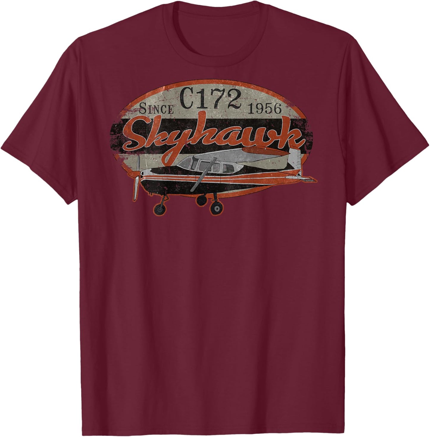 172 Skyhawk Vintage Retro Airplane Flying Pilot | BACK PRINT T-Shirt - T-Shirt | Maroon
