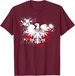 Poland Flag Paint Splatter White Eagle Polska Polish Pride T-Shirt - T-Shirt | Maroon