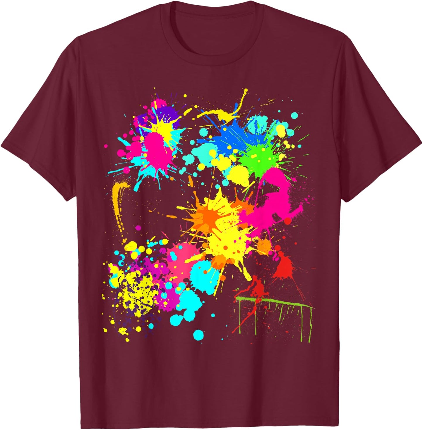 Color Splatter Colorful Paint Party Funny Team T-Shirt - T-Shirt | Maroon