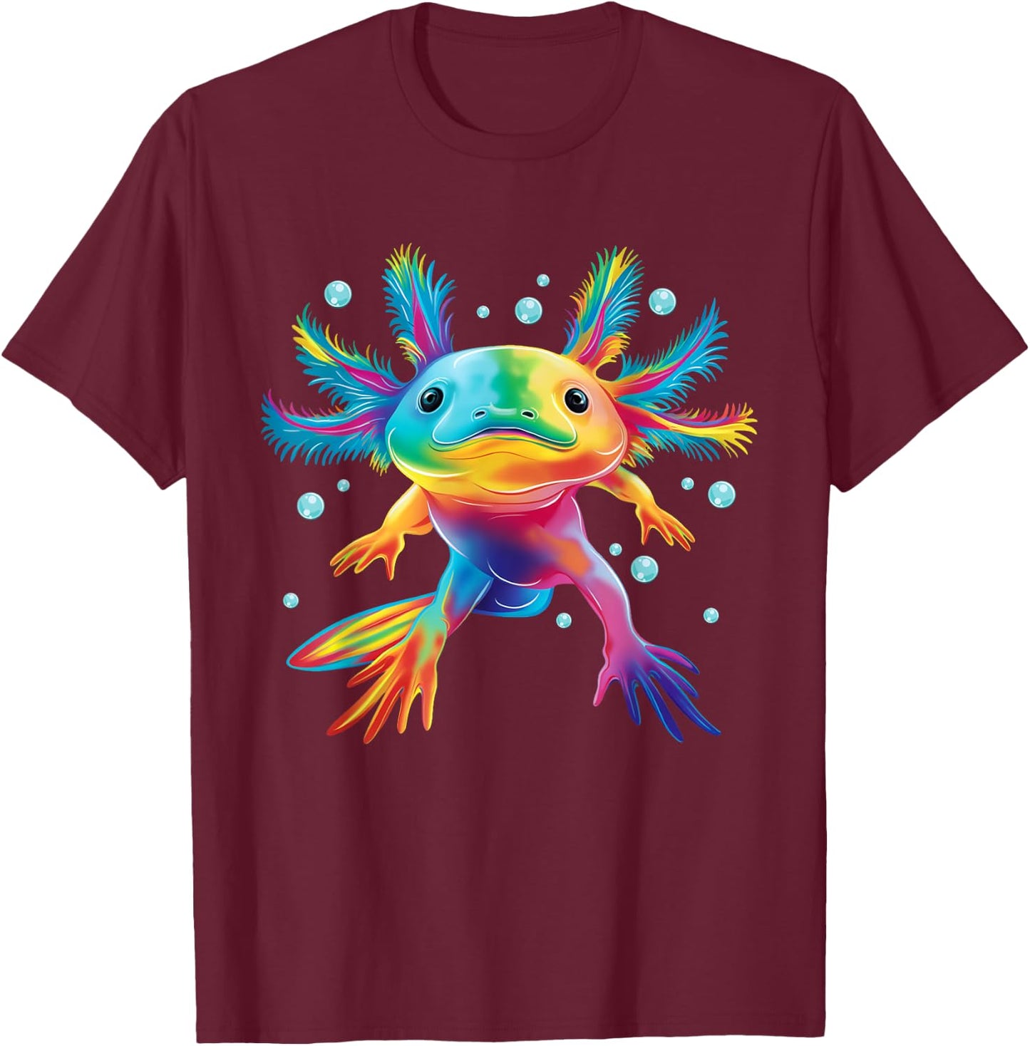Cute Axolotl Colorful Axolotl Art Girls Boys Kids Women , Small, Black T-Shirt - T-Shirt | Maroon