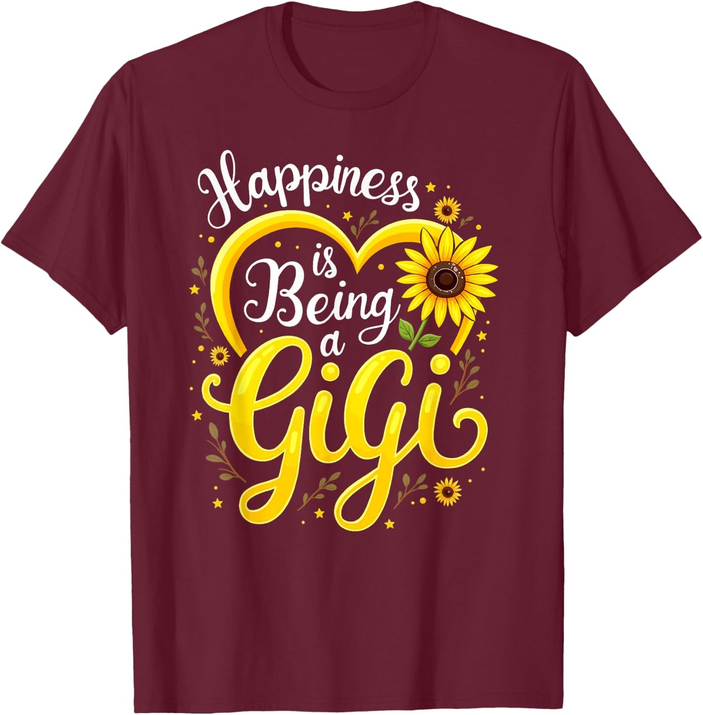 Happiness Is Being A Gigi Sunflower Grandma T-Shirt - T-Shirt | Maroon