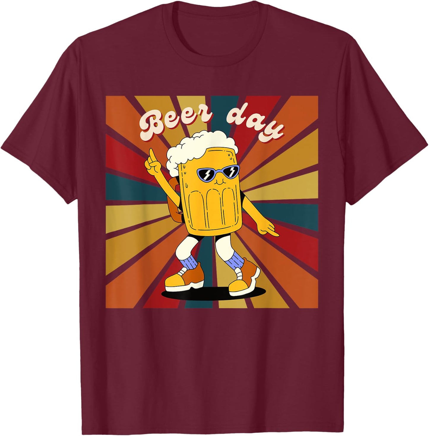 National Beer Day - Happy Retro Beer Day Dance T-Shirt - T-Shirt | Maroon