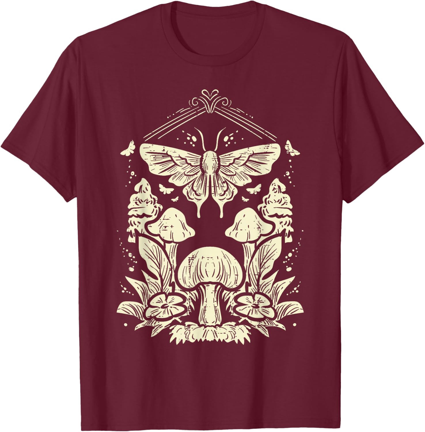 Moth Mushrooms Fairycore Fairy Grunge Nature Women Girls Kid T-Shirt - T-Shirt | Maroon