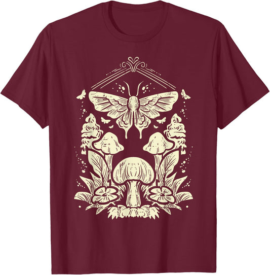 Moth Mushrooms Fairycore Fairy Grunge Nature Women Girls Kid T-Shirt - T-Shirt | Maroon
