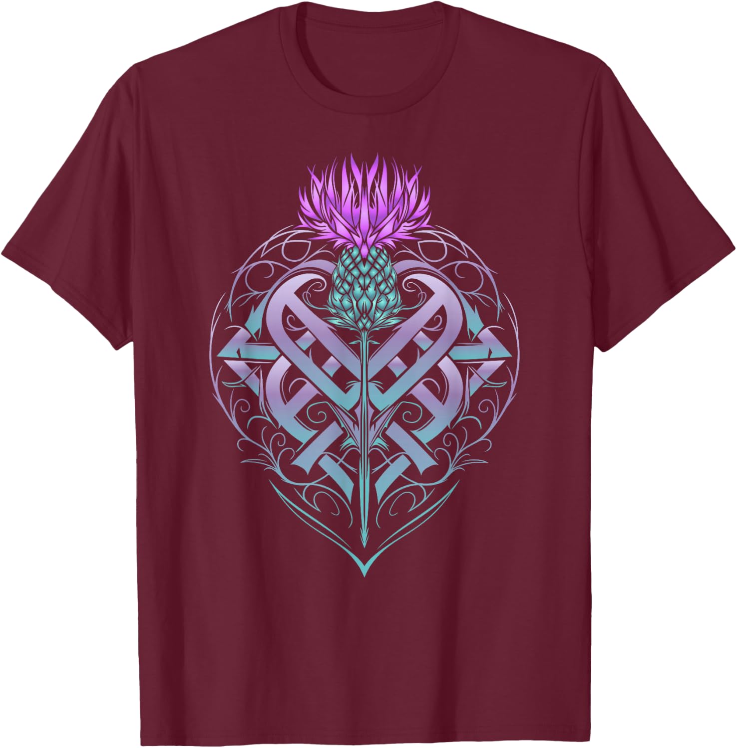 Scottish Thistle with Shield and Celtic Knots Thistle Lover T-Shirt - T-Shirt | Maroon