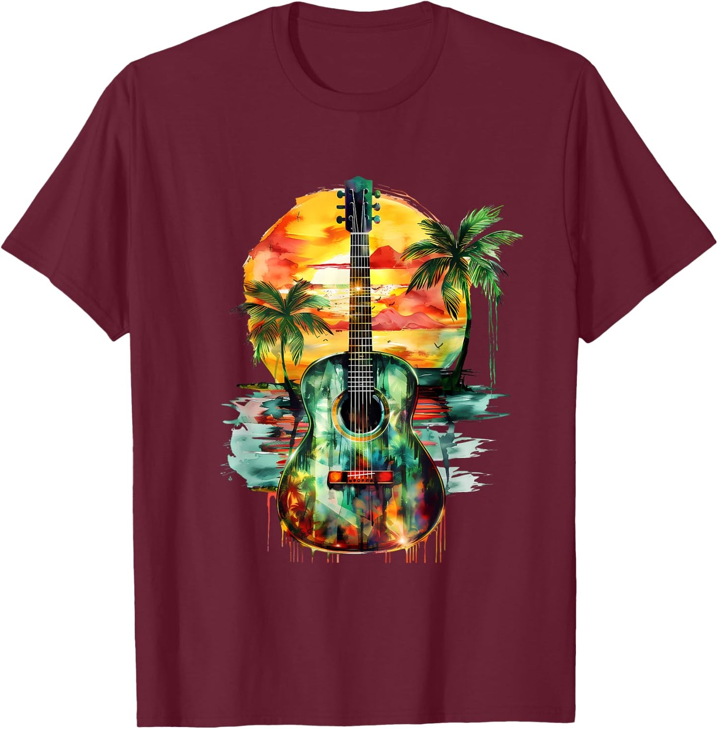 Reggae Music Guitar Rastafari Roots Rasta Reggae Music T-Shirt - T-Shirt | Maroon
