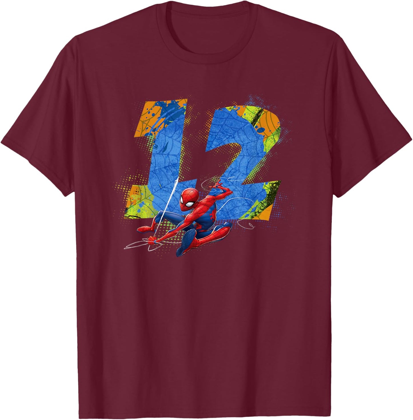 Marvel Super Heroes Spider-Man 12 Year Old Twelfth Birthday T-Shirt - T-Shirt | Maroon
