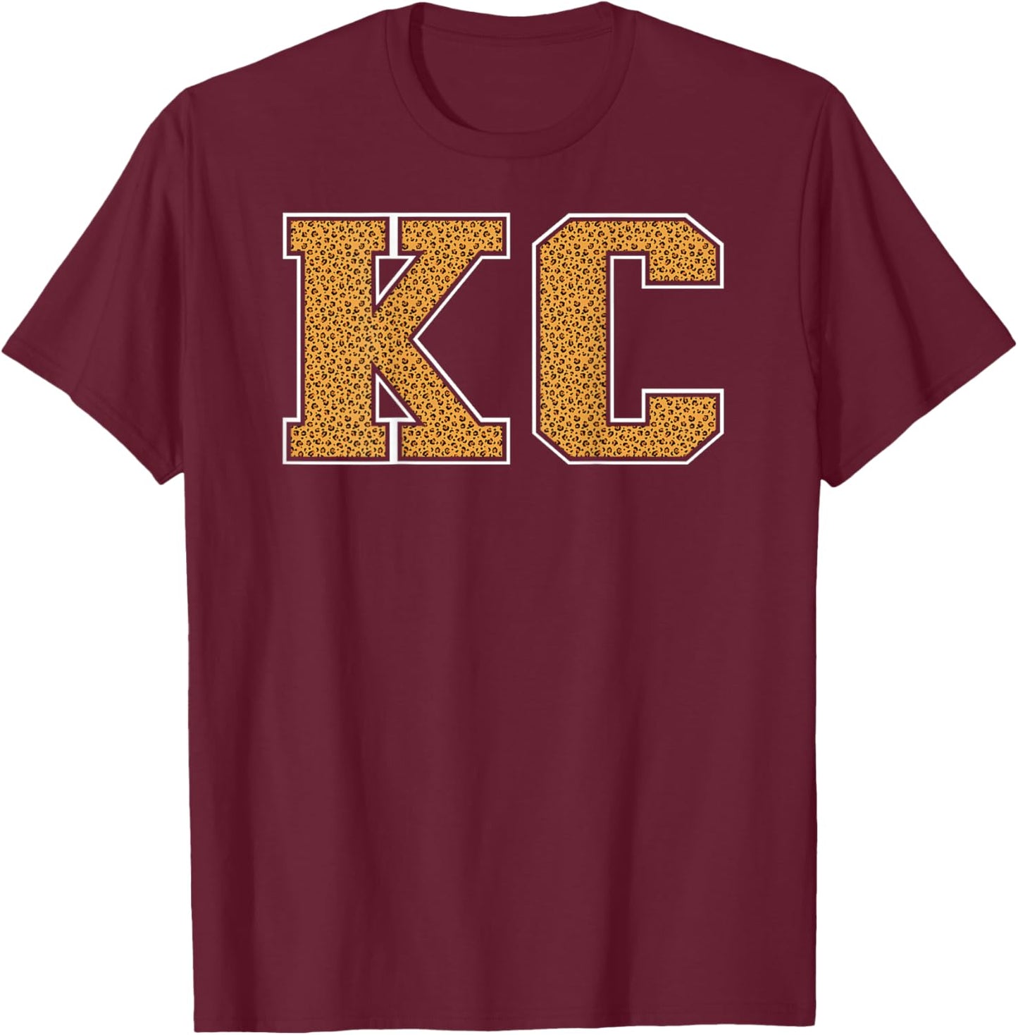 KC Leopard Pattern Retro Varsity Style Kansas City KC Back T-Shirt - T-Shirt | Maroon