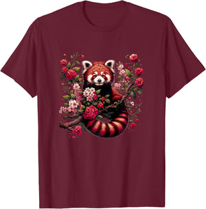 Red Panda Japanese Cherry Blossom Flower T-Shirt - T-Shirt | Maroon