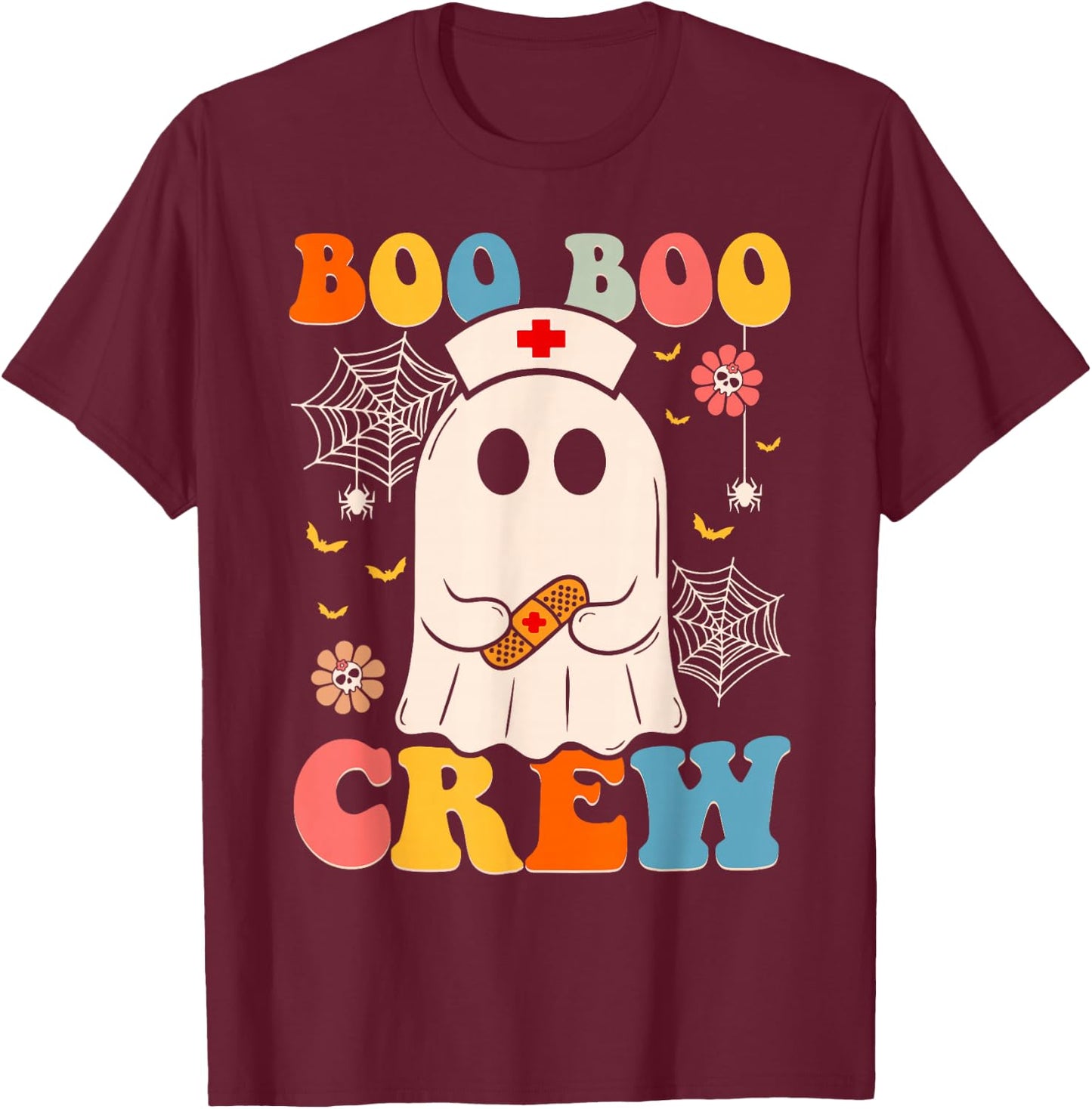Groovy Retro Boo Boo Crew Nurse Funny Ghost Halloween Nurse T-Shirt - T-Shirt | Maroon