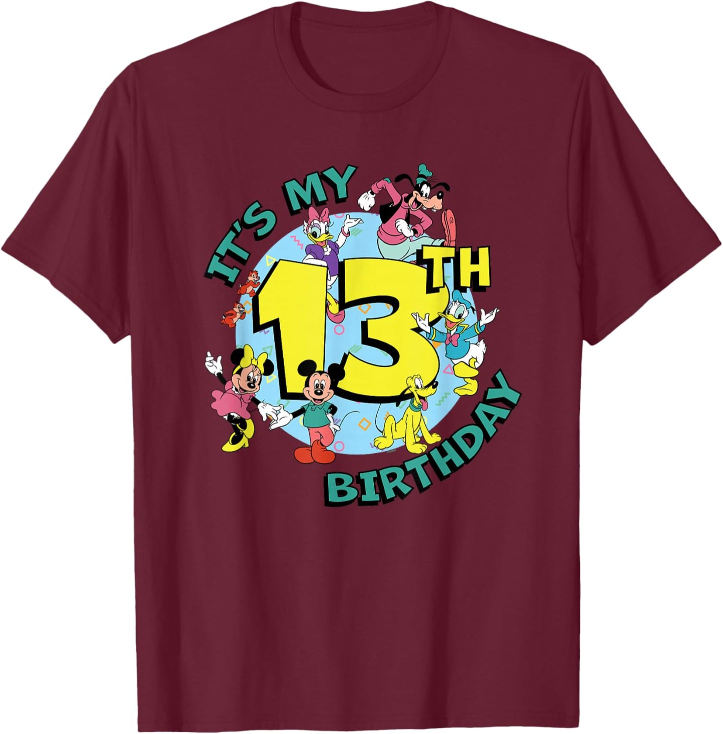Disney Mickey and Friends It's My Thirteenth 13th Birthday T-Shirt - T-Shirt | Maroon