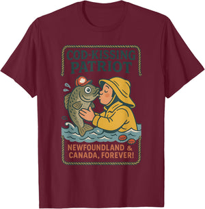 Cod-Kissing Patriot Canada Day Newfoundland Pride Design T-Shirt - T-Shirt | Maroon