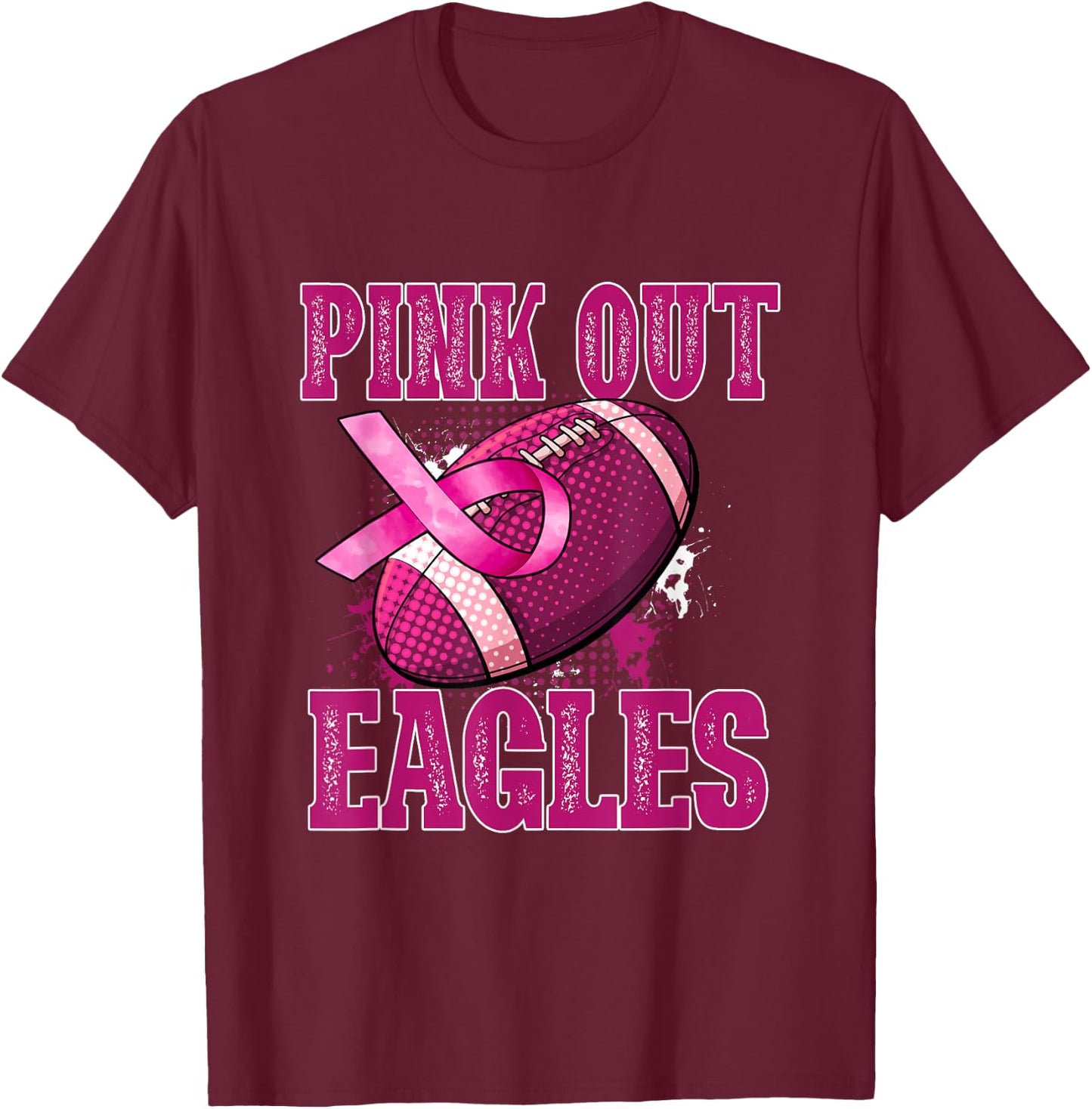 Eagles Pink Out Football Tackle Breast Cancer T-Shirt - T-Shirt | Maroon