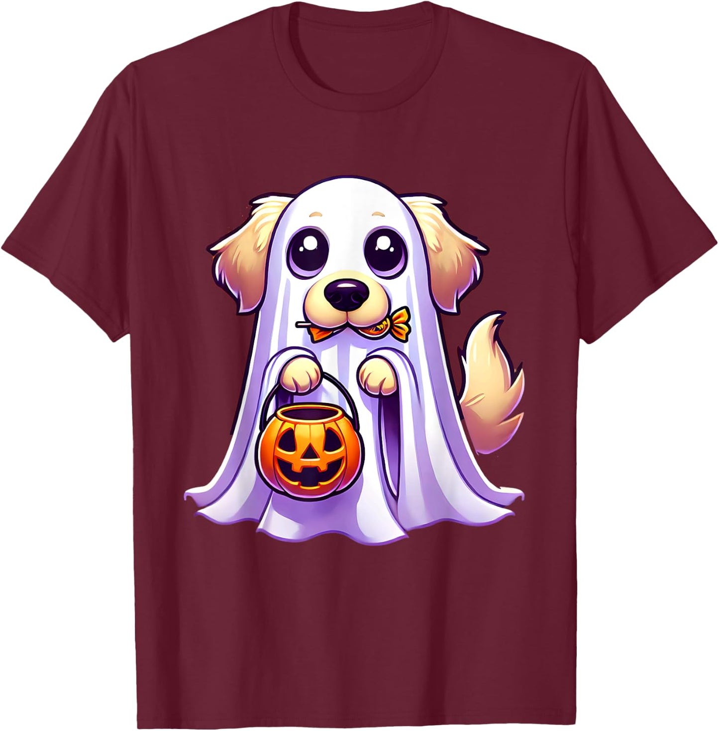 Golden Retriever Ghost Halloween Dog Men Women Kids T-Shirt - T-Shirt | Maroon