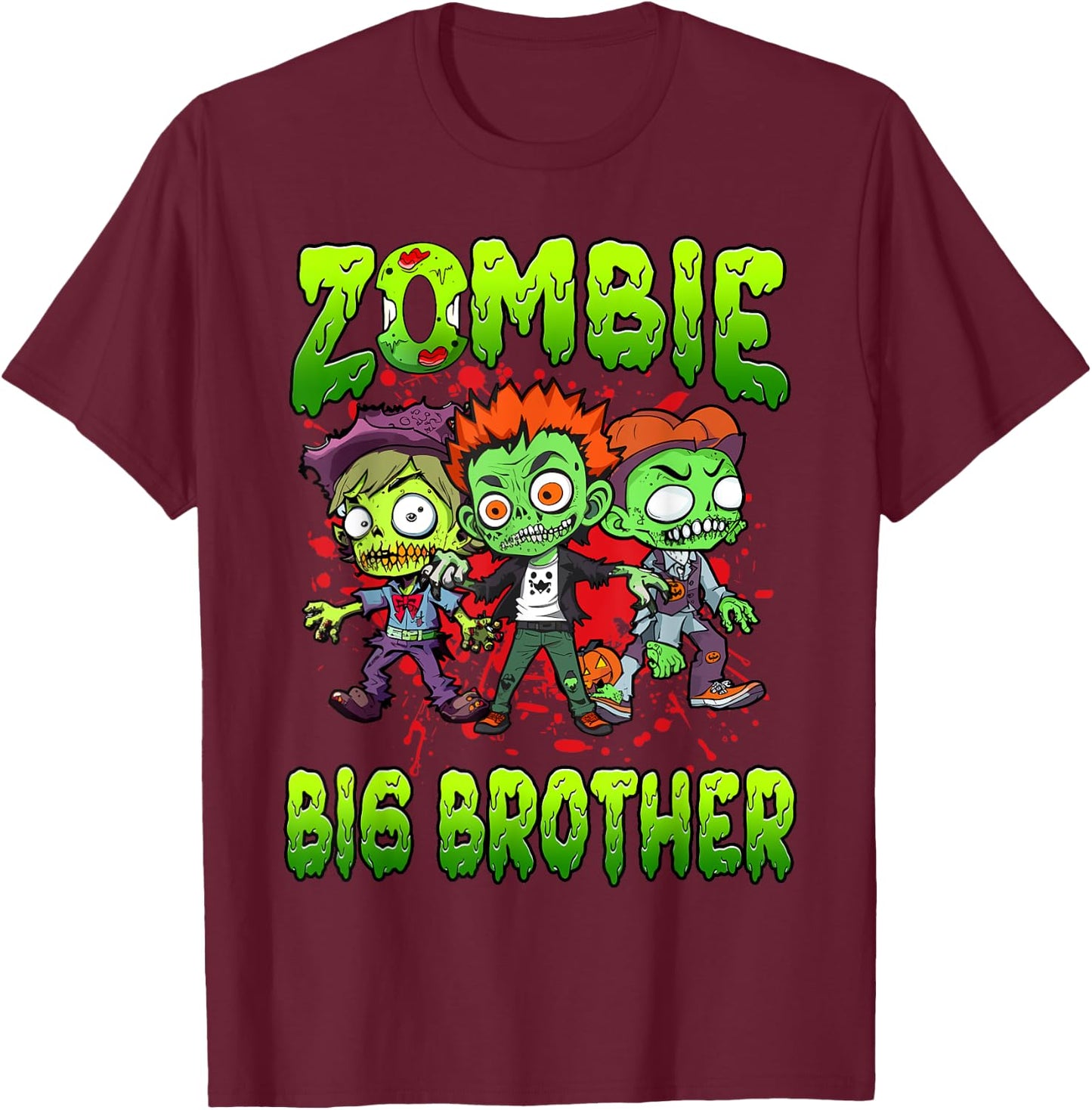 Zombie Big Brother Halloween Costume Family Matching T-Shirt - T-Shirt | Maroon