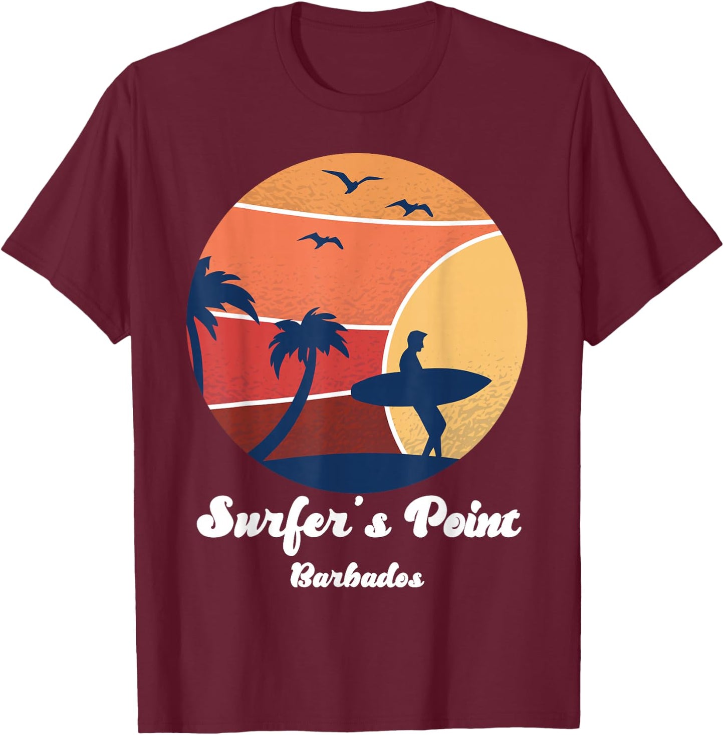 Surfer's Point Barbados Surfing Surfer Vintage Sunset Beach T-Shirt - T-Shirt | Maroon